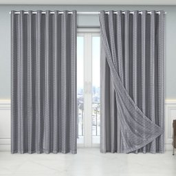 Cortina Dual Forro Microfibra com Voil Xadrez 2,70 M X 2,30 M Cinza - 1