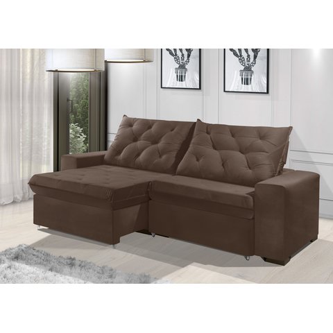 Sofá Retrátil e Reclinável 2.10m Estilo Estofados - Europa com Softgel D33 Velupluma "marrom"