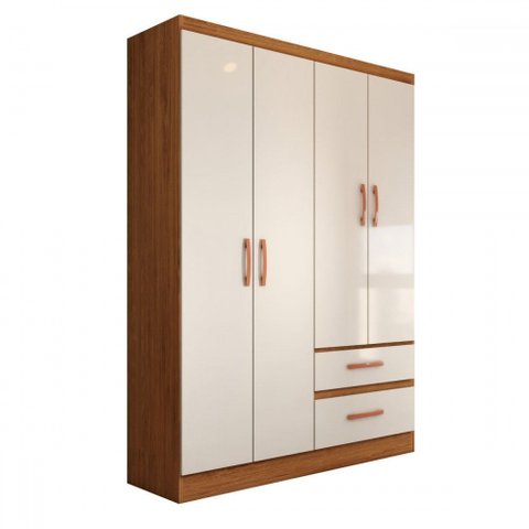 Guarda-roupa Solteiro Boulevard 4 Portas 2 Gavetas Off White/nogueira - Panorama Móveis