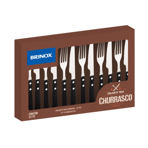 Conjunto de Talheres para Churrasco 12 Peças Brinox - Preto