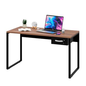 Mesa para Escritório Diretor Estilo Industrial 1,35m C/ Gaveteiro Netmobil - Nogal/preto