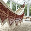 Ver imagem 3 de Rede de Dormir Casal Artesanal, Algodão Natural, Bege Ostra com Macramê Terracota, 4,20m X 1,50m, Es