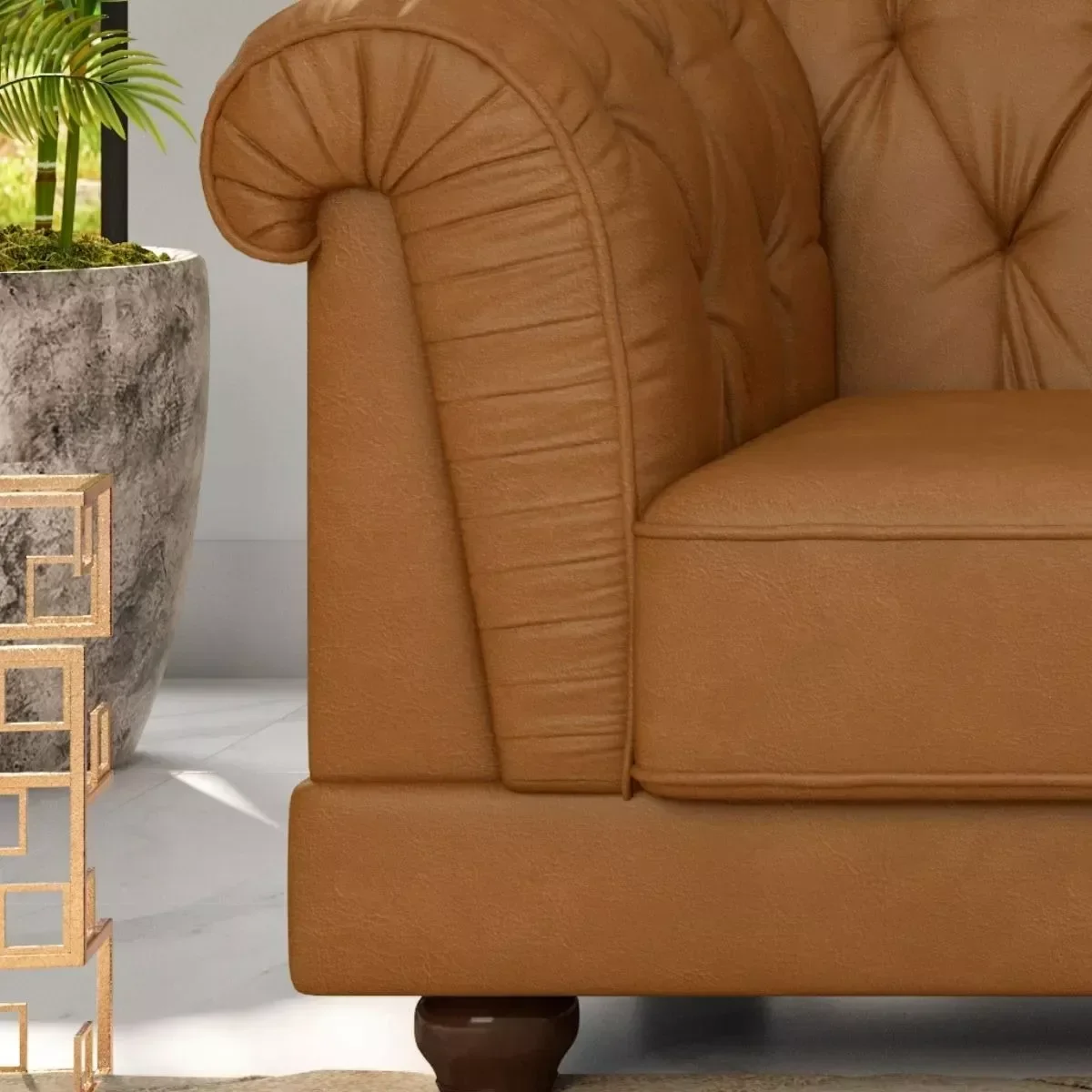 Ver imagem 5 de Sofá Living Helena 2,74 Captonê 3 Lug em Corino Caramelo