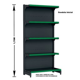 Gondola Parede 170 Fit Inicial Preto 5 Bandeja Pe Verde - 2