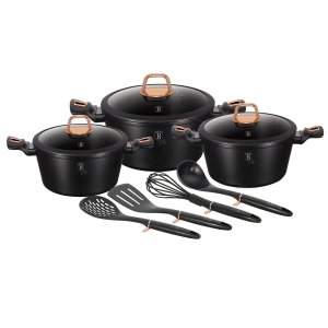 Jogo de Panelas 10 Peças Black Rose Gold Berlinger Haus Cozinha Qualidade Design Moderno