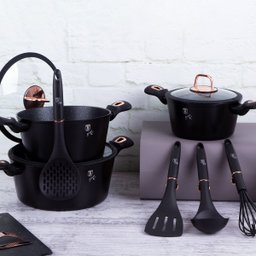 Jogo de Panelas 10 Peças Black Rose Gold Berlinger Haus Cozinha Qualidade Design Moderno - 10