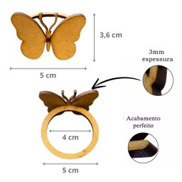 12 Argolas Porta Guardanapos Anel Borboleta Vazada em Mdf - 6