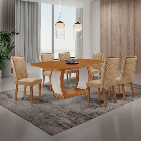 Mesa de Jantar Milena 6 Lugares Retangular MDF 180cm Amadeirado Moderna