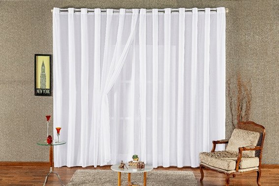 cortina sala voal liso c/ forro microfibra branco 6,00x2,80 - 1