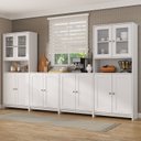 Ver imagem 1 de Conjunto Modulado 2 Armários para Cozinha Porta de Vidro 2 Balcões Multiuso Americano Branco/Gelo
