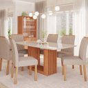 Ver imagem 1 de Sala de Jantar Ariela 180cm com 6 Cadeira Juliana Marrom/Cinamomo/Off/Mad/Linho Bege
