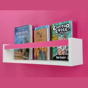 Prateleira Para Livros Infantis Colorida Nicho de Parede Organizador de Brinquedos 55cm:ROSA