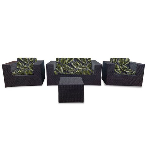 Conjunto Bora Bora Escuro - 1 Sofá 2 Lugares + 2 Poltronas + 1 Mesa de Centro - Moorea