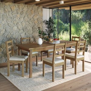 Conjunto para Jardim Madeira Maciça 160x80cm 1 Mesa 6 Cadeiras Assento Estofado Itália