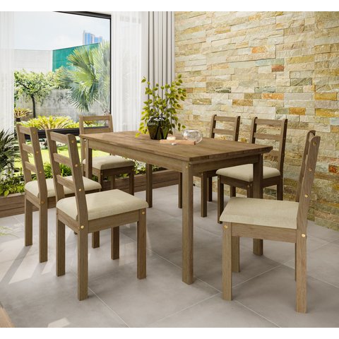 Conjunto Sala de Jantar Área Externa 6 Lugares Mesa Retangular Madeira Maciça Itália Marrom/Cera Env