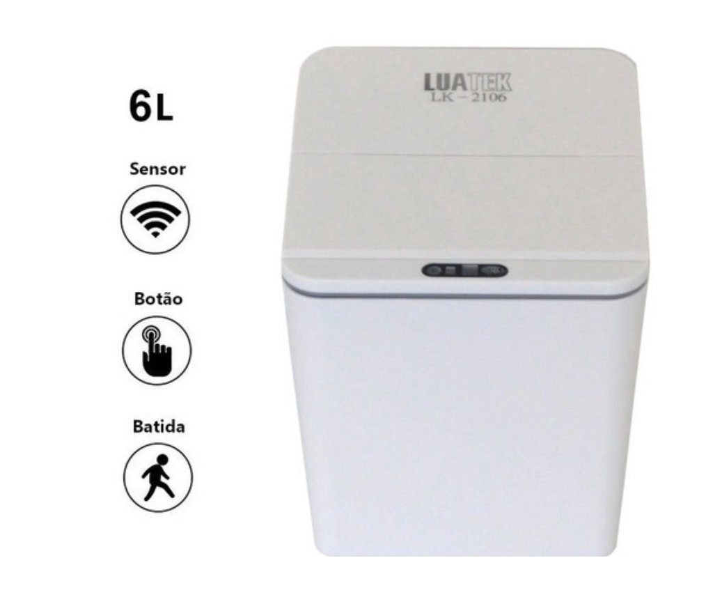 Lixeira Com Sensor Automático 6 Litros Quadrado Para Banheiro Cozinha - 3