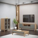 Ver imagem 1 de Kit 3 Peças Rack, Cristaleira 2 P de Vidro e Mesa de Centro C/ Gaveta Madeira Maciça - Linha Barcelona