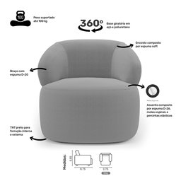 Kit 02 Poltronas Orgânicas Giratória Living Glee Bouclê Cinza - Desk Design - 4