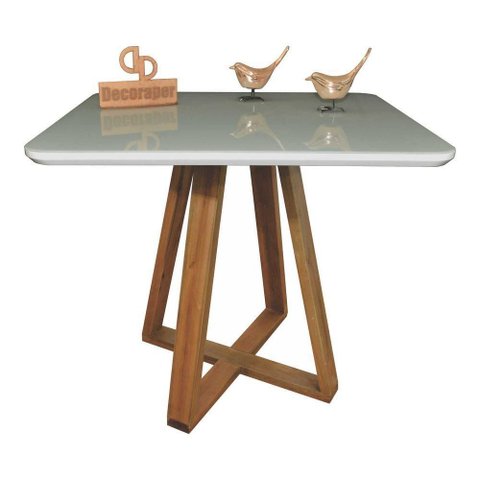 Mesa Jantar Base X Tampo Retangular Laca com Vidro 140x90cm Off White
