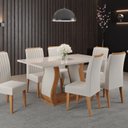 Ver imagem 1 de Conjunto Mesa de Jantar Retangular Manuela 160cm x 80cm sem Vidro e 6 Cadeiras Yescasa Bege/Marfim/Off White
