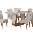 Ver imagem 2 de Conjunto Mesa de Jantar Retangular Manuela 160cm x 80cm sem Vidro e 6 Cadeiras Yescasa Bege/Marfim/Off White