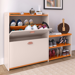 Sapateira Organizadora com Banco 2 Portas Milano - Off White / Cinamomo - 4