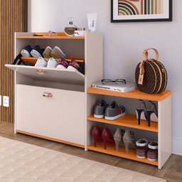 Sapateira Organizadora com Banco 2 Portas Milano - Off White / Cinamomo - 5