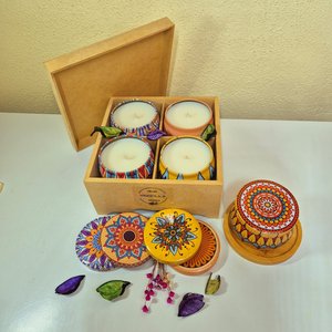 Kit 4 Velas Aromáticas em Latas 90gr com Caixa de Madeira