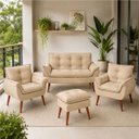 Ver imagem 1 de Kit Sala Namoradeira + 2 Poltronas + Puff Estofado em Suede Bege
