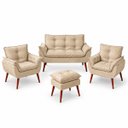Ver imagem 2 de Kit Sala Namoradeira + 2 Poltronas + Puff Estofado em Suede Bege