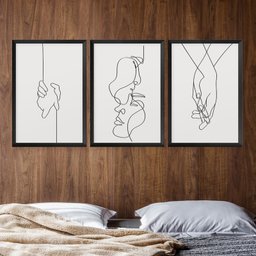 Kit 3 Quadros Decorativos 43x63 Quarto Casal Minimalista Amor com Moldura - 1