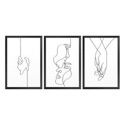 Kit 3 Quadros Decorativos 43x63 Quarto Casal Minimalista Amor com Moldura - 3