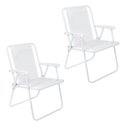 Ver imagem 1 de Kit 2 Cadeira de Praia Alta em Aço 110 Kg Branca Mor