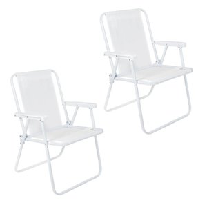 Kit 2 Cadeira de Praia Alta em Aço 110 Kg Branca Mor