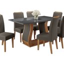Ver imagem 2 de Conjunto Mesa de Jantar Retangular Manuela 160x80cm sem Vidro e 6 Cadeiras Yescasa Cinza/Grafite/Mel