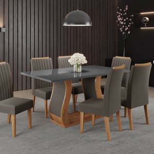 Conjunto Mesa de Jantar Retangular Manuela 160x80cm sem Vidro e 6 Cadeiras