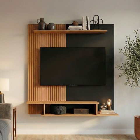 Painel para Tv até 42 Polegadas Mônaco Ripado com Nichos:ripado/preto