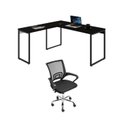 Ver imagem 1 de Conjunto 2 Peças com Mesa para Escritorio em L Industrial 150cm Kuadra e Cadeira de Escritório Diretor Tok Onix Preto