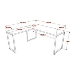 Kit 2 Peças com Mesa para Escritorio em L Industrial 150cm Kuadra e Cadeira de Escritório Diretor Tok - 13