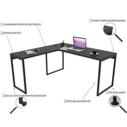 Kit 2 Peças com Mesa para Escritorio em L Industrial 150cm Kuadra e Cadeira de Escritório Diretor Tok - 15