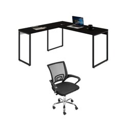 Kit 2 Peças com Mesa para Escritorio em L Industrial 150cm Kuadra e Cadeira de Escritório Diretor Tok - 1