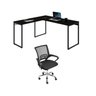 Conjunto 2 Peças com Mesa para Escritorio em L Industrial 150cm Kuadra e Cadeira de Escritório Diretor Tok Onix - 1