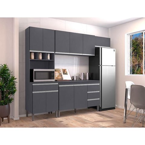 Cozinha com Balcão e Tampo 120 Cm Andréia Ambiente Cinza Fosco - Ajl