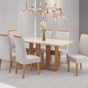 Ver imagem 1 de Conjunto Mesa de Jantar Retangular Viel 160cm x 80cm com Vidro e 6 Cadeiras Yescasa Bege/Mel/Off White/Marfim