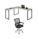 Ver imagem 1 de Conjunto 2 Peças com Mesa para Escritorio em L Industrial 150cm Kuadra e Cadeira de Escritório Diretor Tok Snow Bege