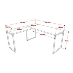 Kit 2 Peças com Mesa para Escritorio em L Industrial 150cm Kuadra e Cadeira de Escritório Diretor Tok - 4
