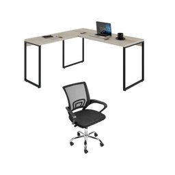 Kit 2 Peças com Mesa para Escritorio em L Industrial 150cm Kuadra e Cadeira de Escritório Diretor Tok - 1
