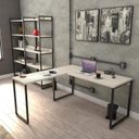 Ver imagem 2 de Conjunto 2 Peças com Mesa para Escritorio em L Industrial 150cm Kuadra e Cadeira de Escritório Diretor Tok Snow Bege
