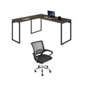 Ver imagem 1 de Conjunto 2 Peças com Mesa para Escritorio em L Industrial 150cm Kuadra e Cadeira de Escritório Diretor Tok Carvalho Dark Bege