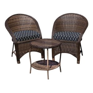 Conjunto de Poltronas Fibra Sintética Seul - 2 Poltronas + 1 Mesa Centro - Tecido Nautical Marinho